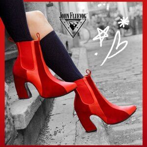 John Fluevog Fast Cars Le Mans Platform Red Velvet Chelsea Boots